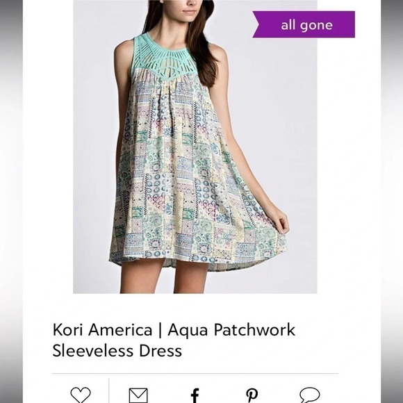 KORI America Aqua Patchwork Boho Sleeveless Dress NWOT - Picture 9 of 9